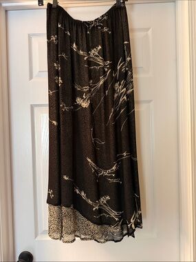 Chico's Black Maxi Skirt with Cream Floral Print